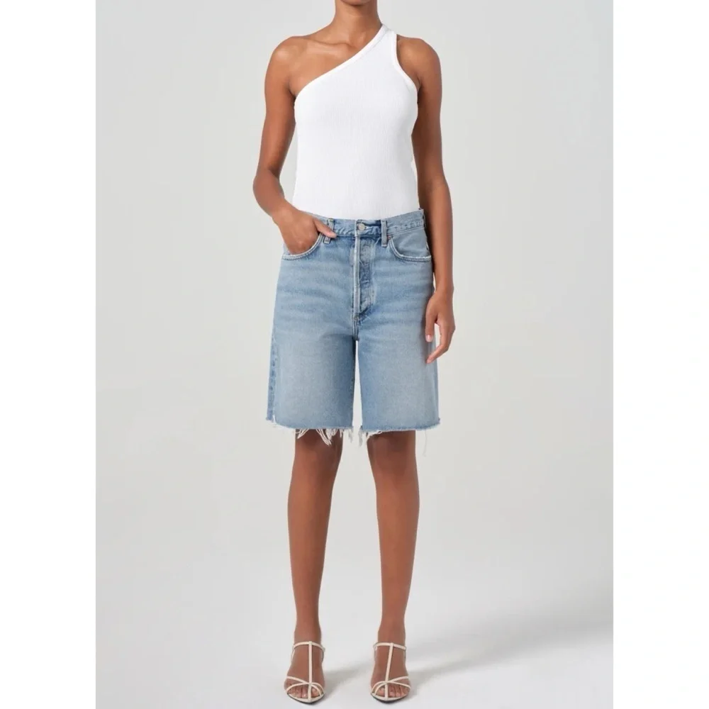 AGOLDE 90s Long Jean Shorts Blue in Force 25